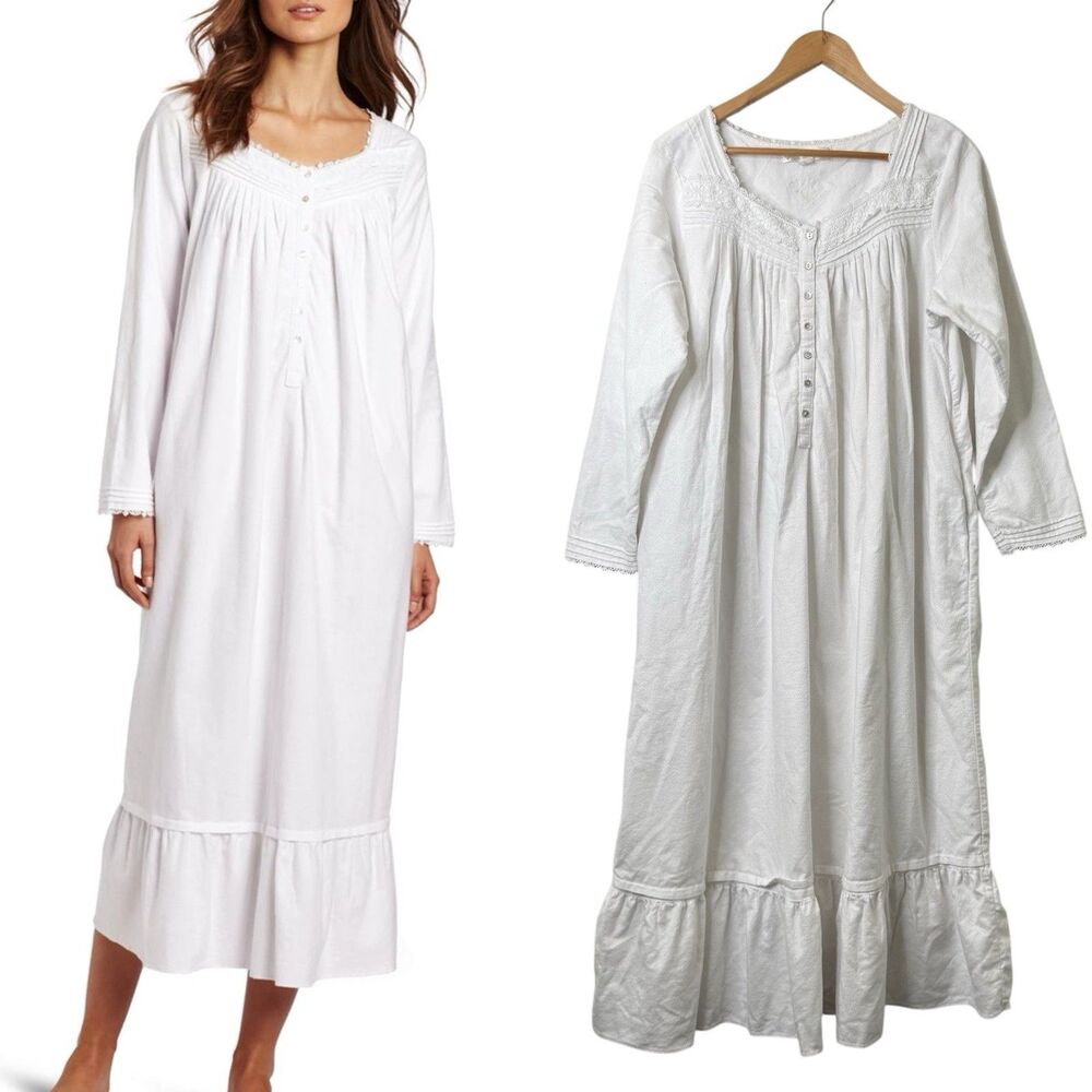Eileen West Frosted Beauty Ballet Nightgown 100% Cotton Flannel Embroidery Sz M